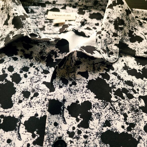 Open Edit Blk/Wht Artsy Splatter Print Long Sleeve Button-Up Long Hem Shirt Sz.L - Picture 7 of 12